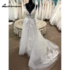 Шикарное кружевное свадебное платье в стиле бохо, модель 2022 года, трапециевидный лиф без подкладки, строгое свадебное платье с глубоким V-образным вырезом и шлейфом