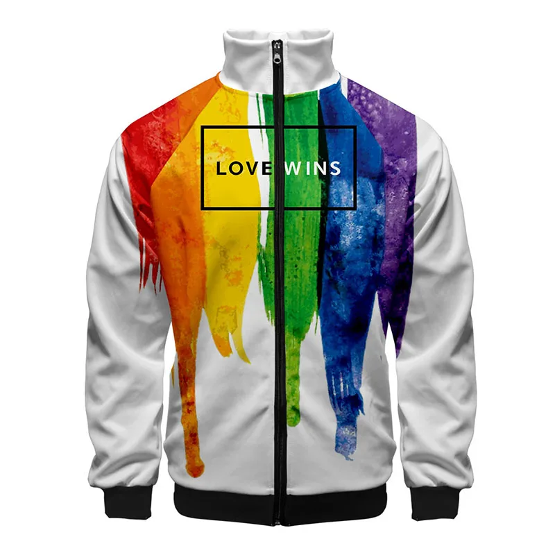 

2022 Classic Harajuku LGBT Rainbow Flag Zipper Jacket 3D Streetwear Clothes Stand Collar Long Sleeve Jackets Casual Jackets