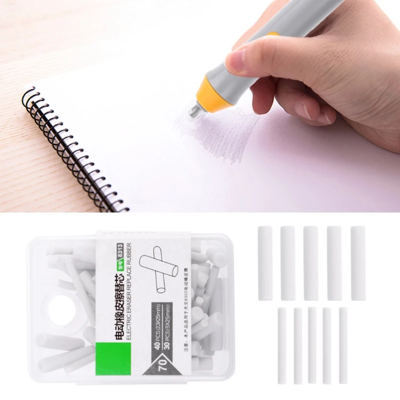 

H8WA 70 Pcs Electric Eraser Replacement Sketch Erasing Rubber School Stationeries Use