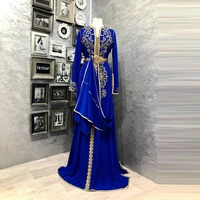 blue long sleeves appliques muslim arabic evening dresses custom made moroccan kaftan dubai formal party gown robe de soiree
