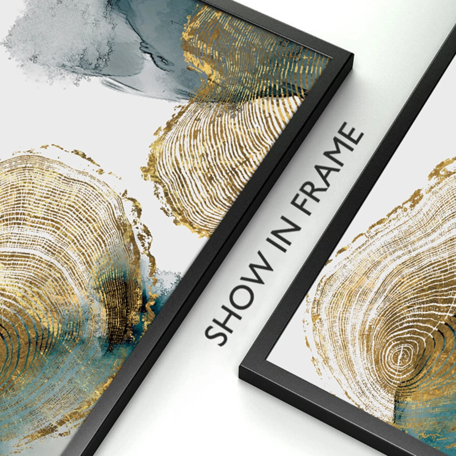 Modern Abstract Gold Green Leaf Trail Annual Ring Poster Canvas Painting Wall Art Prints Picture Living Room Bedroom Home Decor | Дом и сад