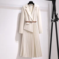 runway autumn winter korean fashion chic office lady long dress womens high quality elegant slim pleated dresses vestido