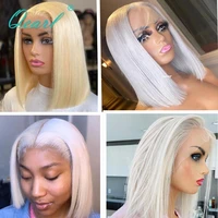 straight short bob human hair lace wig icy white blonde wigs silver 60 virgin hair 13x1 613 lace part frontal wigs 150 qearl