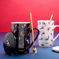 china bone ceramic mugs lucky fishes chinese style gold mug attach cover and spoon best gift for friend milk coffee cup