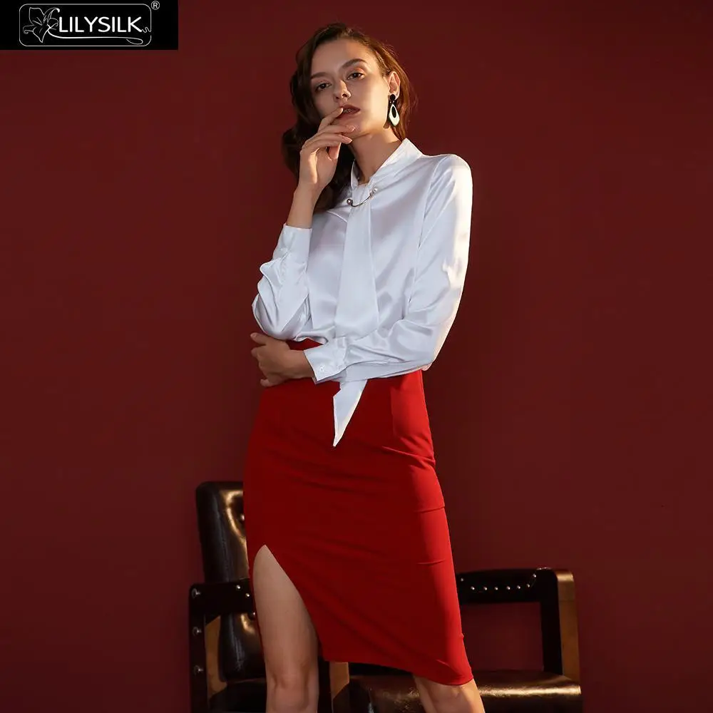 LilySilk блузка женская со стоячим воротником Новинка