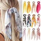 Резинка для волос женская с цветочным принтом, однотонная эластичная лента для хвоста, аксессуар для волос, 1 шт.