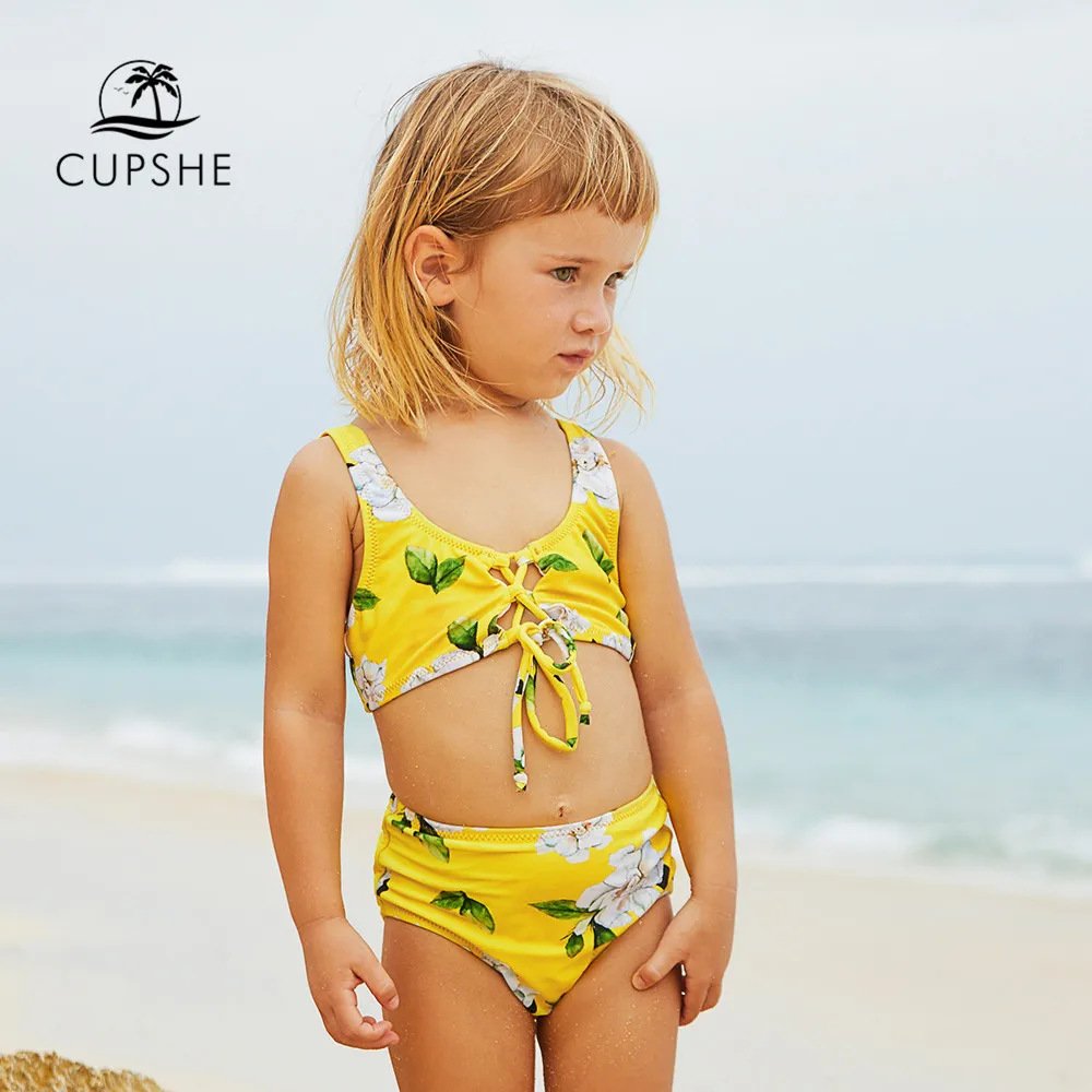 CUPSHE/2020 г. комплекты бикини для маленьких девочек с желтым цветочным принтом и