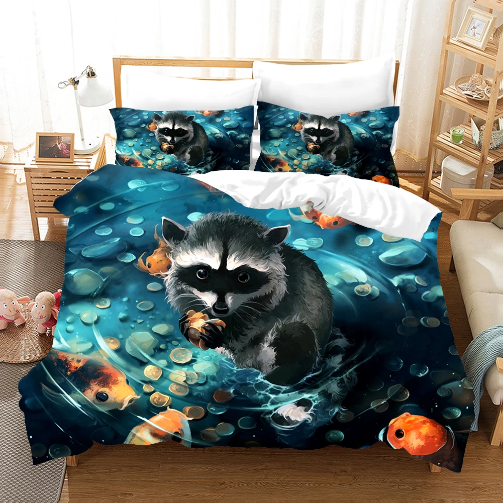 

Lovely Racoon Carp Bedding Set Animal Duvet Cover Sets Comforter Bed Linen Twin Queen King Single Size Dropshipping