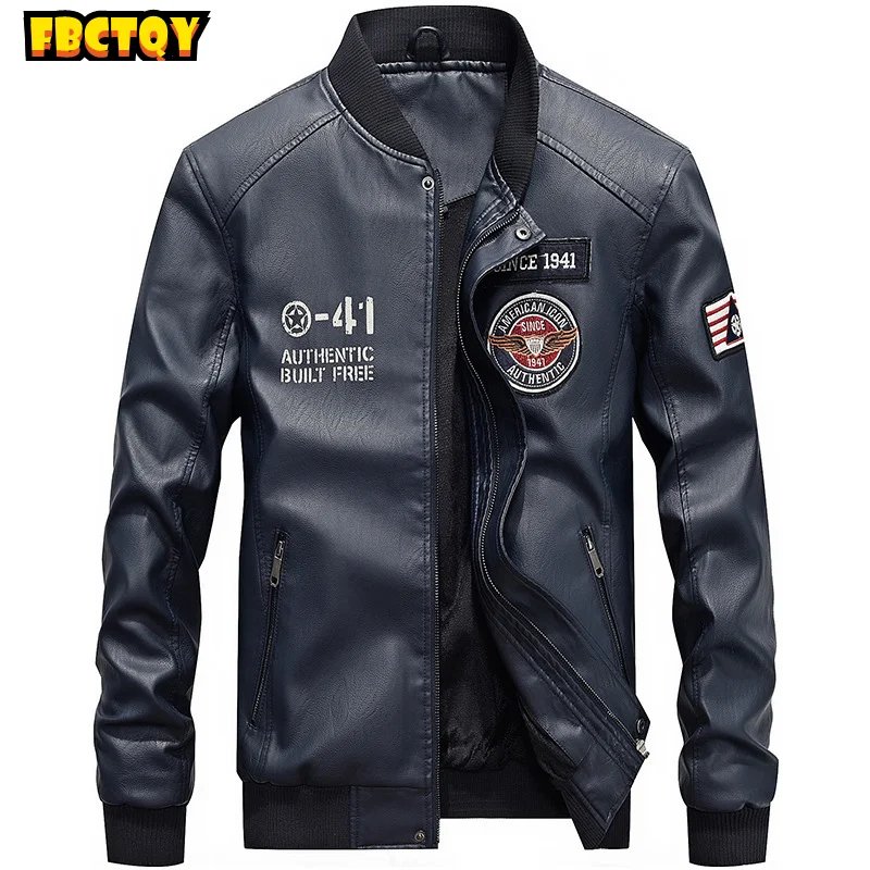 

Мужская бейсбольная кожаная одежда с воротником-стойкой, новая кожаная куртка на весну и осень, модная повседневная кожаная куртка, мотоцик...