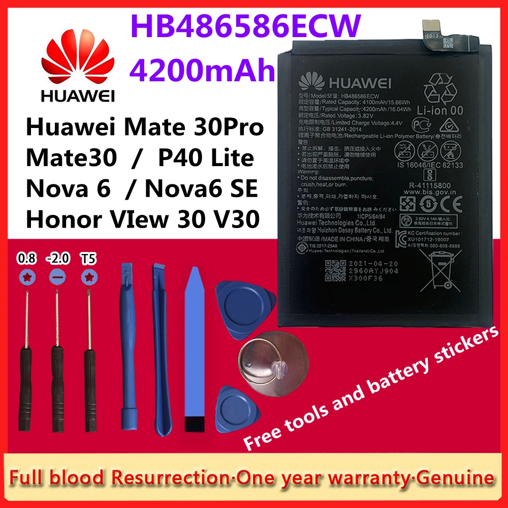 

Original 4200mAh HB486586ECW Replacement Mobile Phone Battery for Huawei Mate 30 Mate30 Pro Nova 6 Nova6 SE / Honor VIew 30 V30