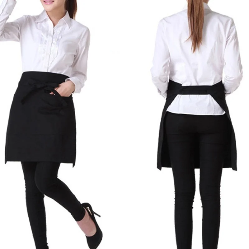 

Black Bust Waiter Short Apron Kitchen Restaurant Flirty With Pocket 1 pcs