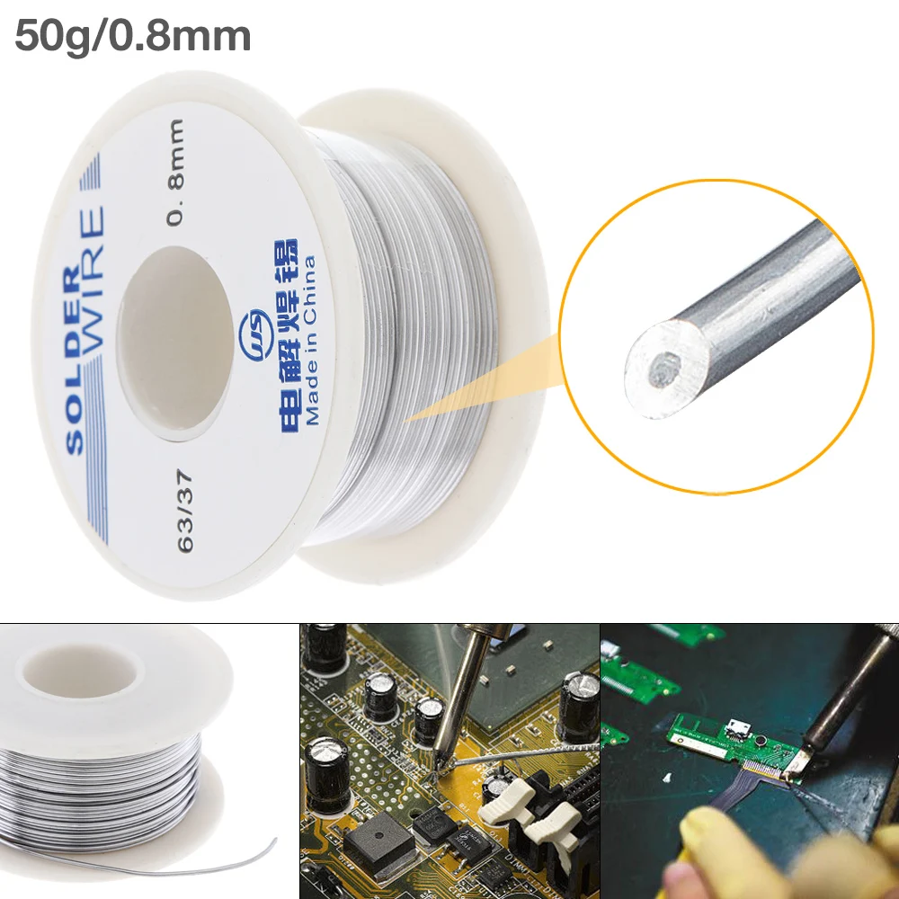 Оловянно свинцовый припой в катушке с 63/37 флюсом и низкой точкой плавления 0 8 50 г 2%