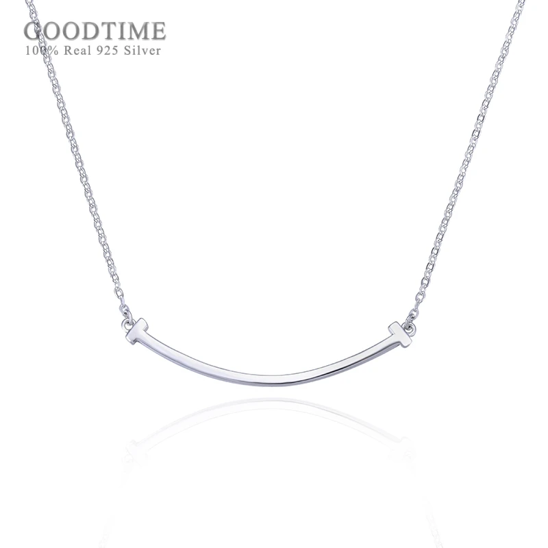 

Fashion Women Pure 925 Sterling Silver Necklaces Glossy Smile Shape Pendant Chain Necklaces Chain Jewelry Accessory For Girl