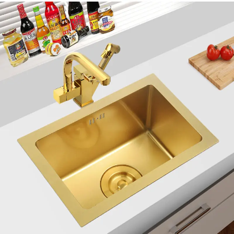 Gold nanoparticle manual mini bar small stainless steel sink single-tank xiancai basins undercounter embedded in the kitchen |