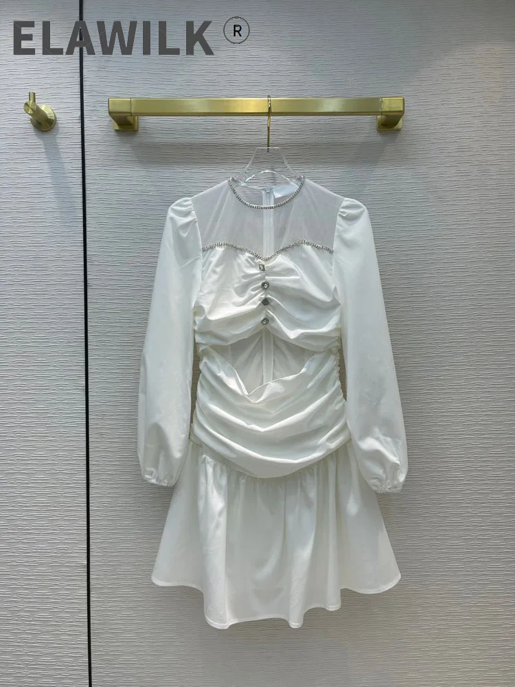 

Женское платье с длинным рукавом, белое платье-трапеция с длинным рукавом и алмазным краем, модель 2021 на осень