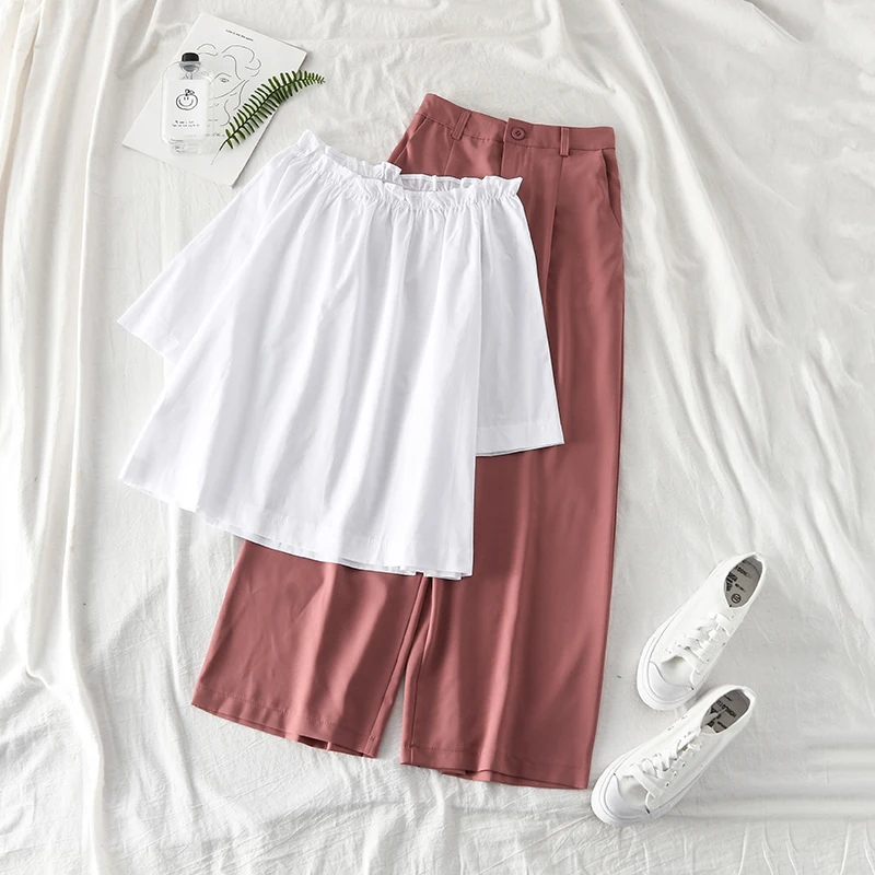 Mooirue 2020 весна лето женские повседневные брюки наборы с вырезом лодочкой белая