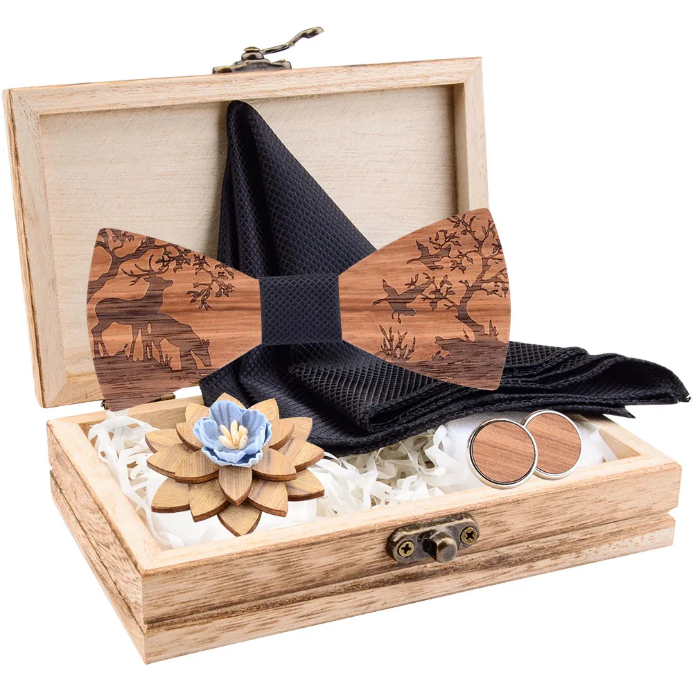 Деревянный галстук-бабочка носовой платок запонки наборы брошей для жениха