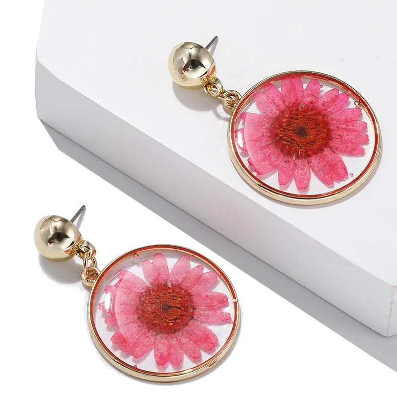 Серьги подвески в стиле бохо большие круглые акриловые серьги с подсолнухами