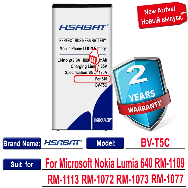 HSABAT BV-T5C 4700mAh Battery for Microsoft Nokia Lumia 640 RM-1109 RM-1113 RM-1072 RM-1073 RM-1077 RM Lumia640 | Мобильные телефоны
