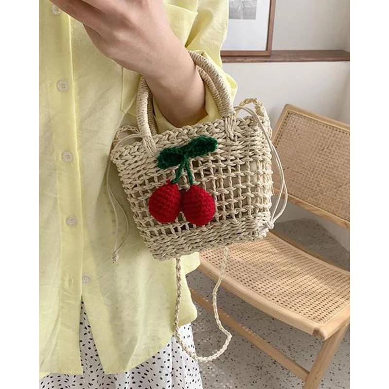 

Fashion Hollow Cute Small Bag Straw Woven Bag One-shoulder Portable Hand-woven Bag Female Beach Vacation Bag Mini Bag for Women