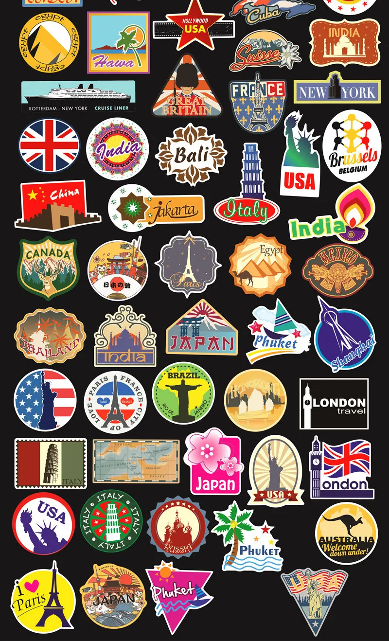 100 штук путешествия путешествовать по всему Стикеры s для декора стен холодильник