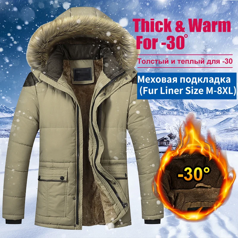 

7XL 8XL Winter Jacket Men Parka Thick Warm Fur Fleece Cotton Jackets Man Windproof Puffer Coat Male Windbreakers Dropshipping