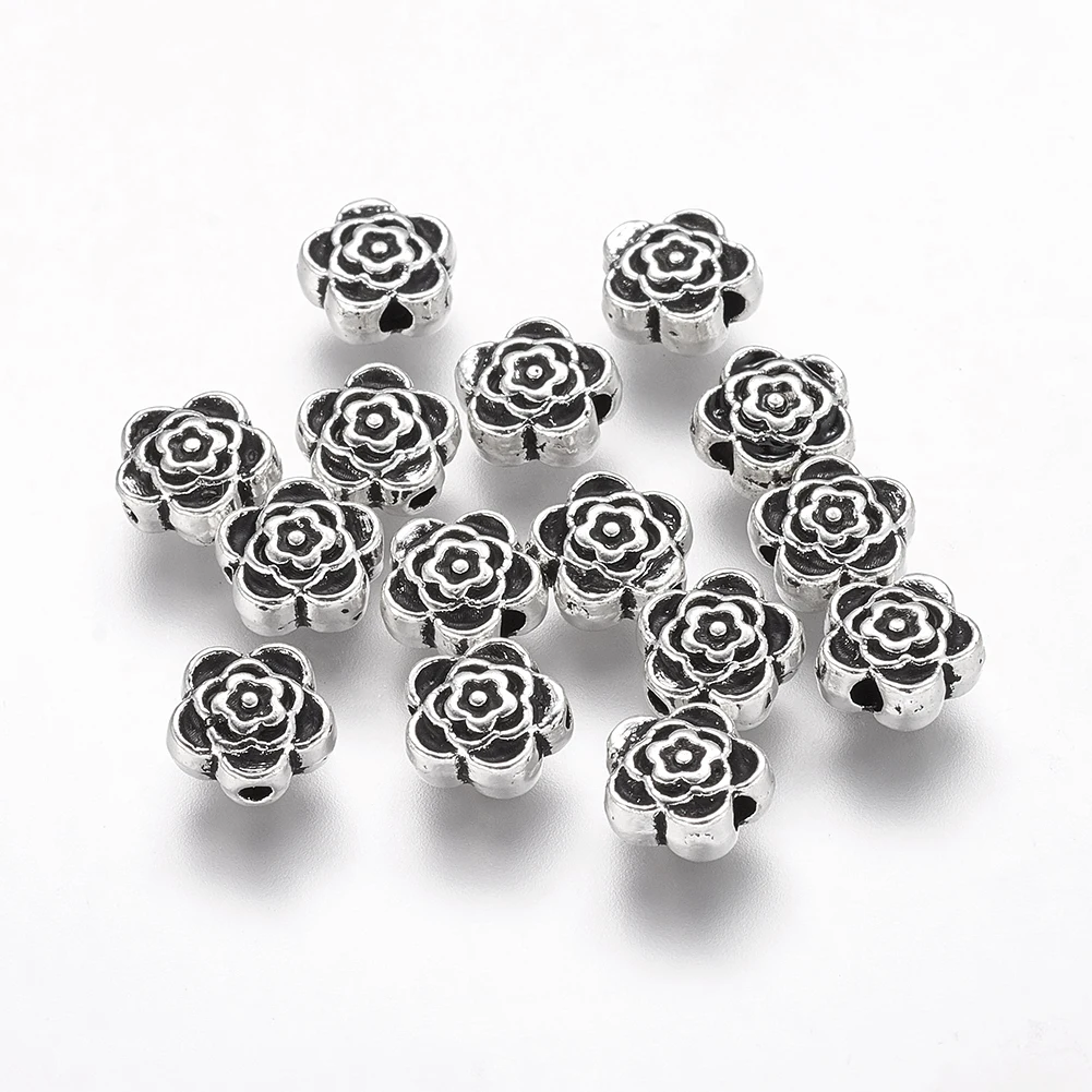 

20pcs 7*4mm Tibetan Style Alloy Flower Beads Antique Silver Beads For DIY Jewelry Making, hole: 1mm