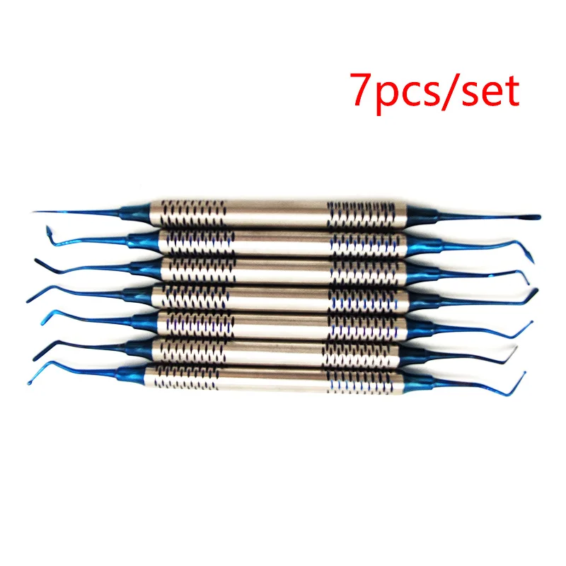 7pcs Dental Composite Resin Filling Spatula Titanium Plated Head Resin Filler Set Thick Handle Restoration Set Dental Instrument