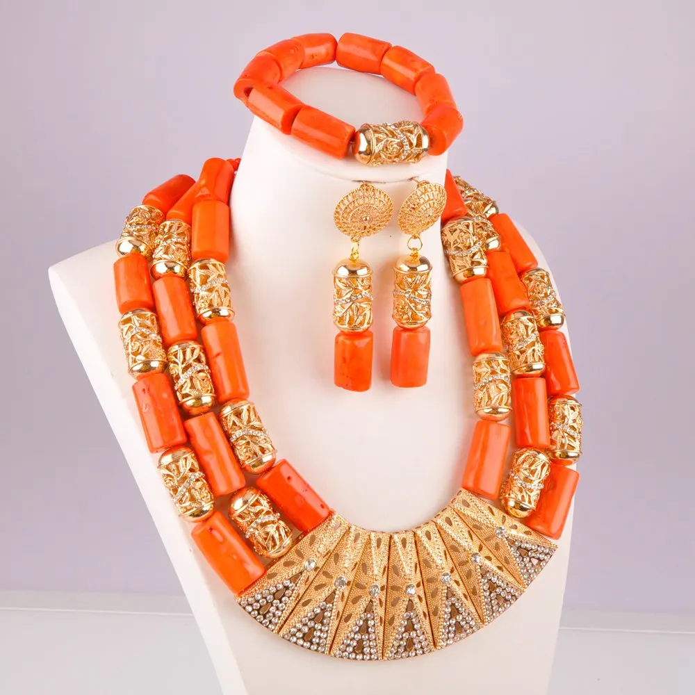 Великолепное ожерелье из оранжевых нигерийских коралловых бусин набор
