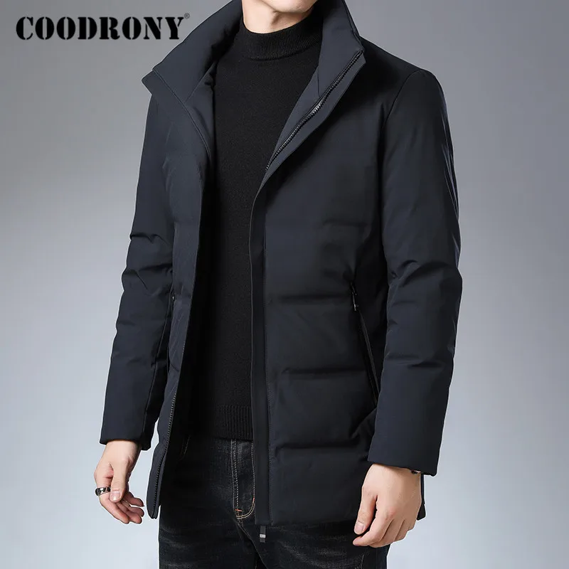 Синий Бренд COODRONY, куртка на утином пуху, Мужская одежда, новинка, Осень-зима, толстые теплые куртки, повседневное пальто со стоячим воротником, мужская верхняя одежда 98032 - Цвет: Синий