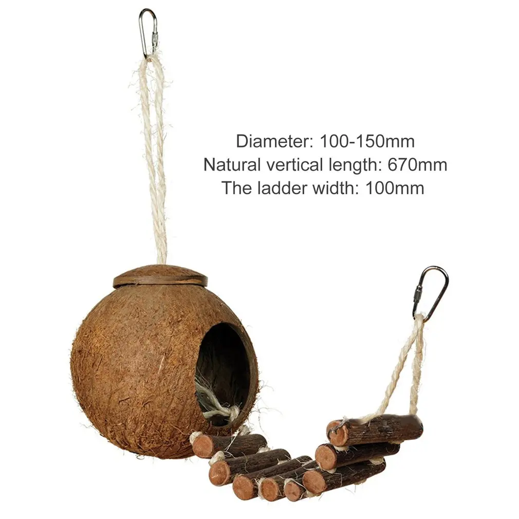 

2 Type Cute Comfortable Design Natural Coconut Shell Bird Nesting House Small Size Pet Parakeet Finche Sparrows Cage With Ladder