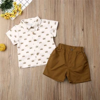 kids baby boys summer clothes short sleeve crown print turn down collar t shirts solid button pocket shorts 2pc lovely outfits