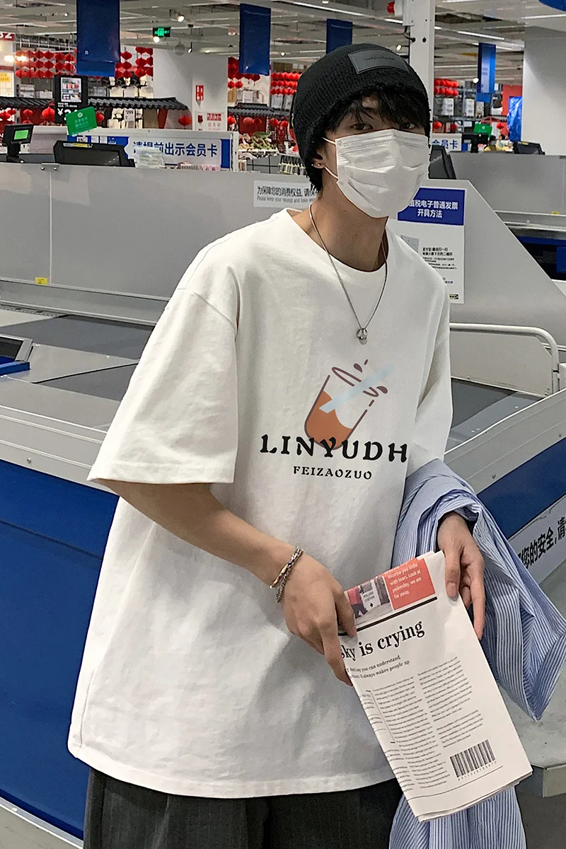 

Short Sleeve T-shirt for Boys 2021 Summer New Korean Style Fashion Clothes Loose All-Match Half Sleeve