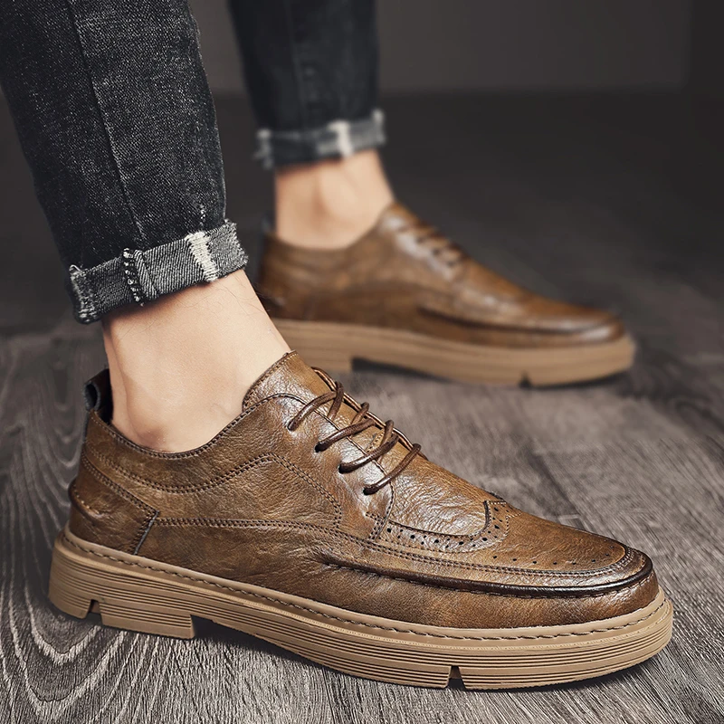 

Leather Men Casual Shoes Luxury Brand 2020 Mens oxfords Moccasins Breathable lace up Black Driving men Flats Shoes Male Footwear