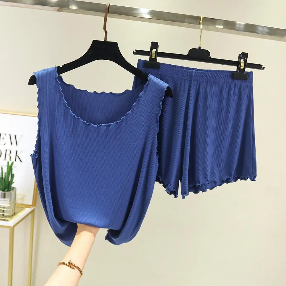 Daeyard женский хлопковый пижамный комплект милый жилет и шорты 2 шт. пижама мягкая