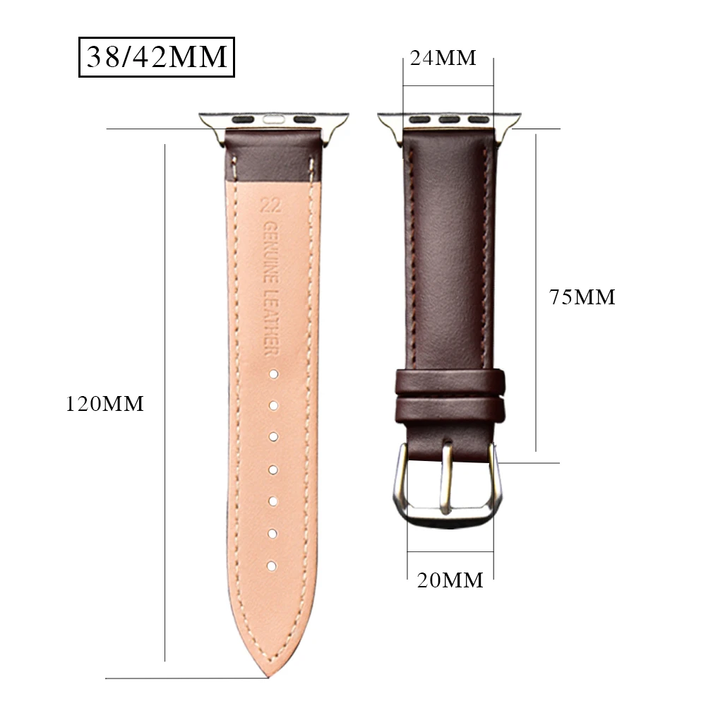 

Brown Leather Band Loop Strap For Apple Watch 6 SE 5 4 3 2 1 38mm 40mm , Men Leather Watch Band for iwatch 5 44mm 42mm Bracelet