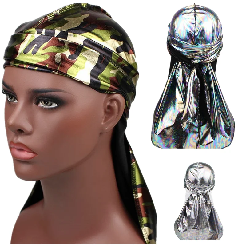 Sequin Durag длинная шелковая атласная дышащая тюрбан Байкерская Кепка для головы