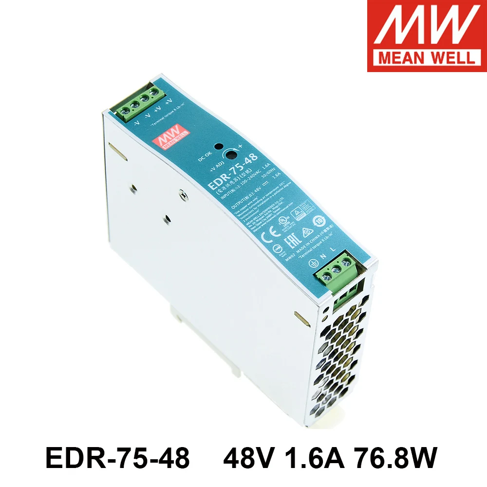 

Mean Well EDR-75-48 220V AC TO DC 48V Single Output Din Rail Switching power supply 48V 1.6A 76.8W Meanwell LED Driver