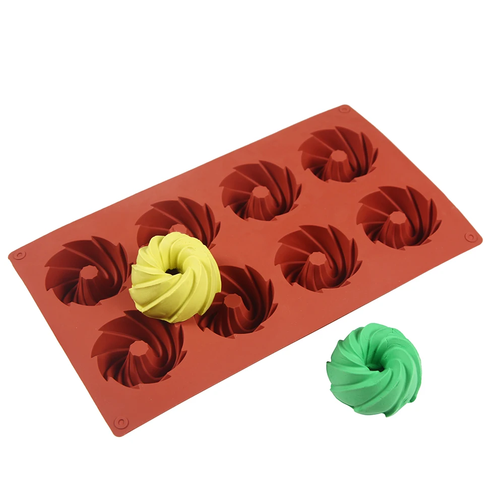 

8-Cavity Silicone Cake Molds for Baking Dessert Mousse New Decorating Moulds 3D DIY Spiral Shape Chocolate Bakeware Tool