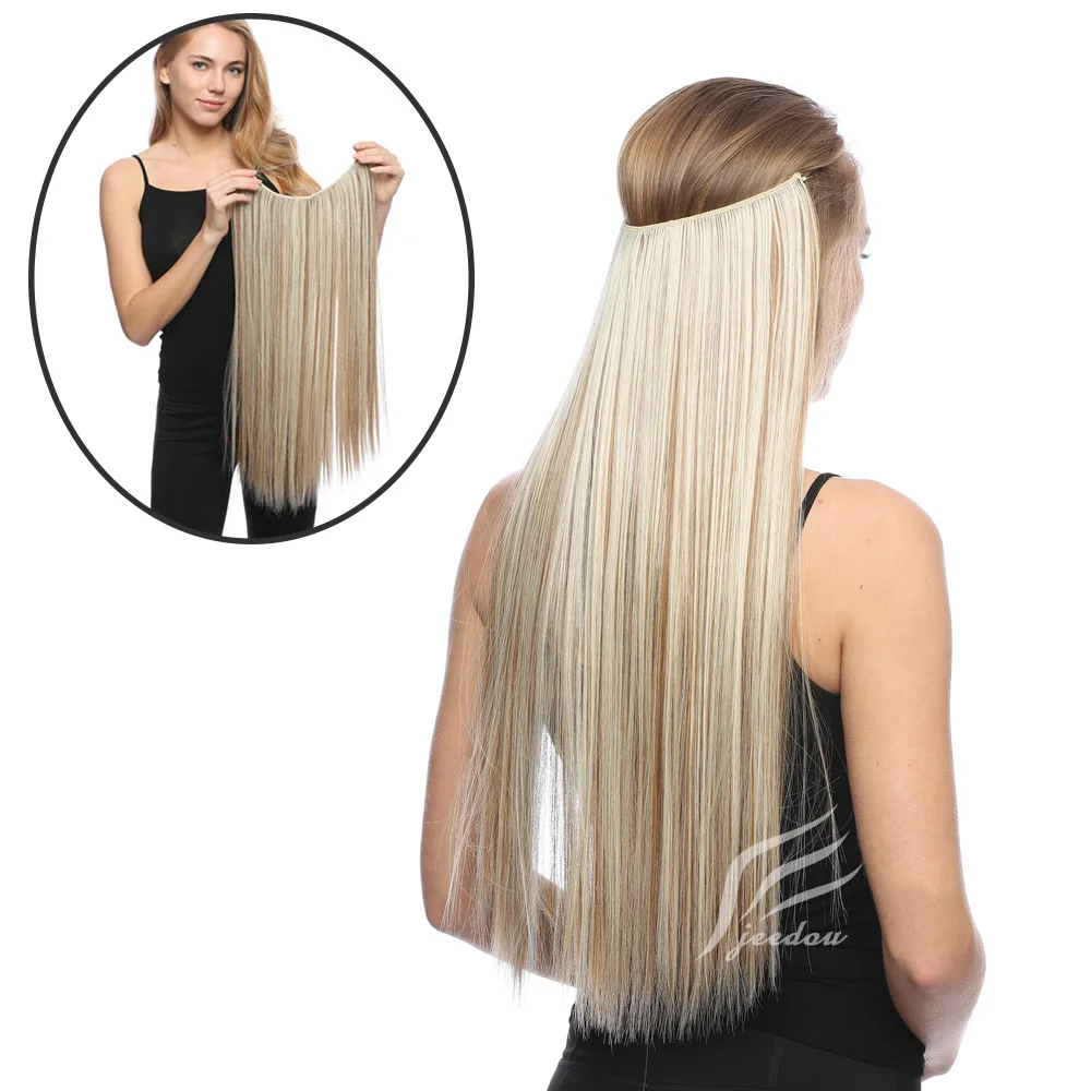 

24inch 50grams 100grams Synthetic Hiar Extension Gradual Color Brown Gray Blonde String Halo Hairpieces Extensions