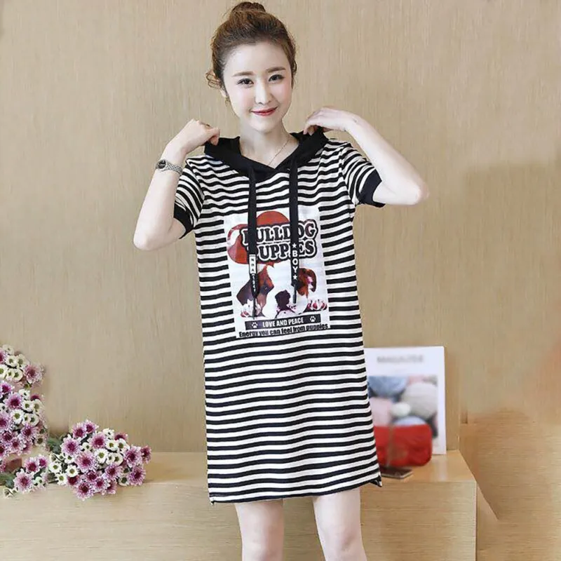 Женское платье в полоску с коротким рукавом летнее свободное Повседневное
