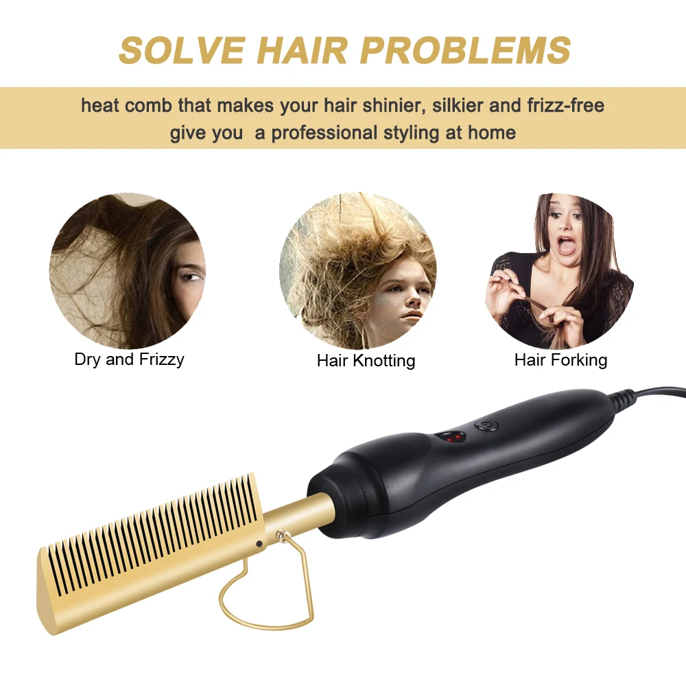 Hot Straightening Heat Pressing Comb Security Portable Curling Iron Heated Brush for Natural Black Hair Wigs Beards | Красота и