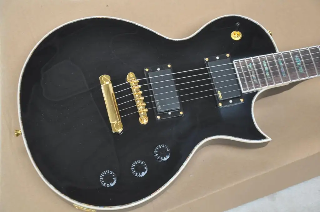 

DELUXE electric guitar black body true abalone color shell-wrapped EMG active pickup in stock 62