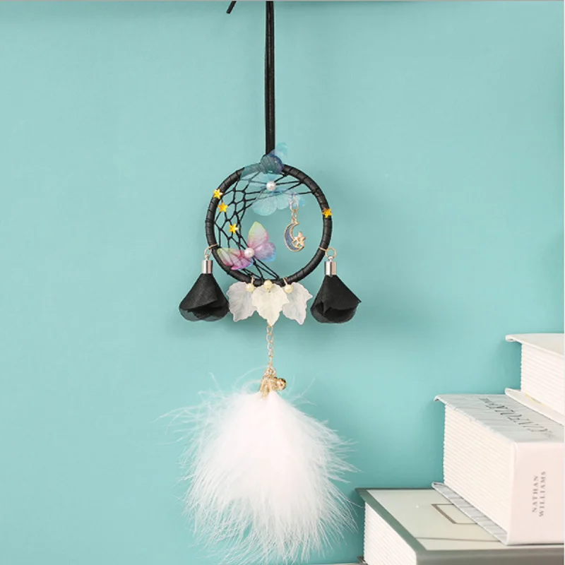 Scandinavian Style Moon Dreamcatcher With Star &amp Butterfly Leaves White Feather Windows Pendant Decoration Accessories | Дом и сад