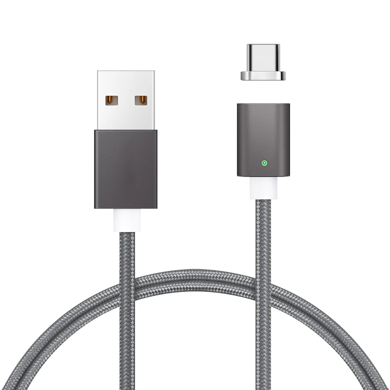 Grey Светодиодный магнитный кабель Micro usb type C супер быстрая зарядка телефона Microusb type-C магнитное зарядное устройство usb c для iphone huawei xiaomi - Цвет: Grey