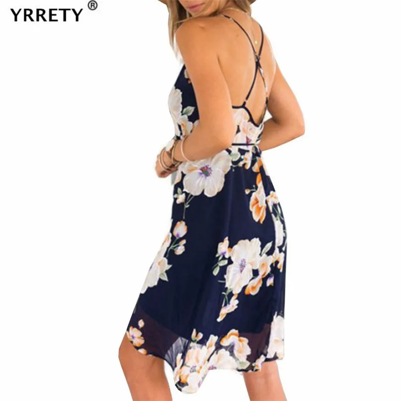 

Женское Повседневное платье yrret, летнее пляжное платье без рукавов, с открытой спиной, в стиле бохо, с цветочным принтом, вечернее платье с V-о...