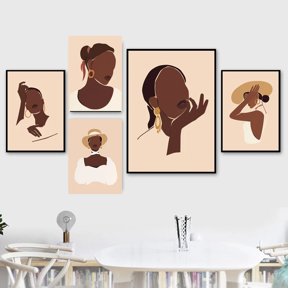 

Abstract Wall Art Canvas Painting Nordic Poster Boho Black Girl Vintage Posters And Prints Wall Pictures For Living Room Decor