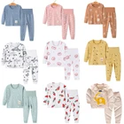 Хлопковая детская пижама, 2 шт., мультяшная детская одежда для сна, одежда для маленьких девочек, костюм для сна, осенняя Пижама для маленьких детей, домашняя одежда