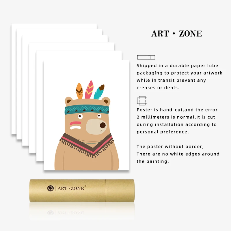 

Cartoon Animal prints Wall Art Canvas posters Artwork decor (Set of 6pcs) Deer Fox Lion Unframed Nordic Kids Room Decor