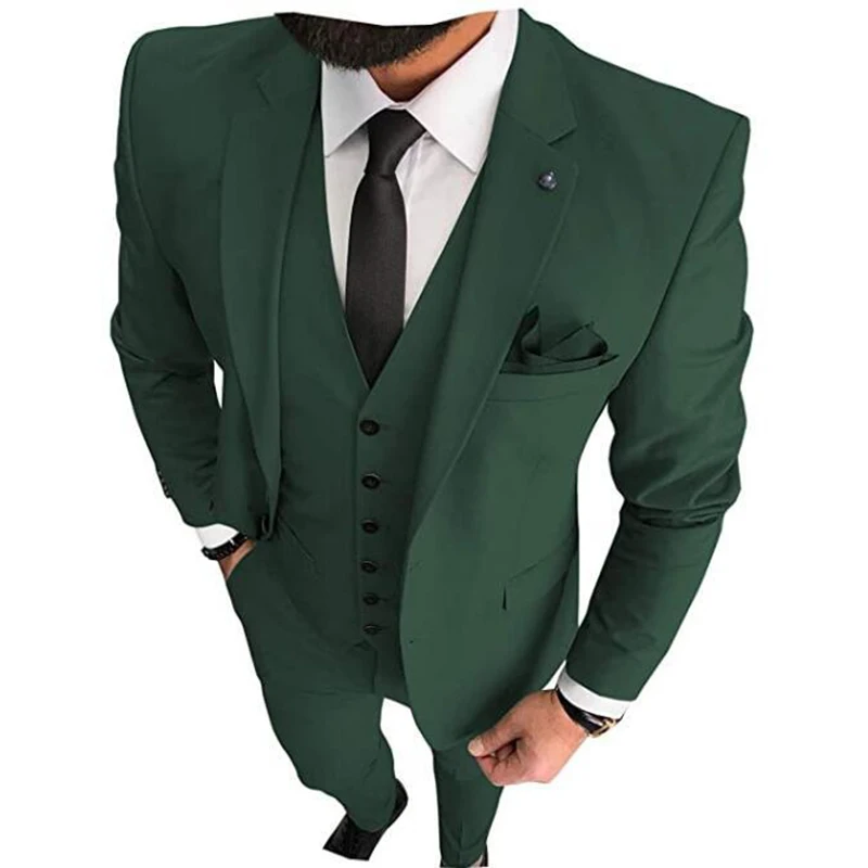 

Dark Green Wedding Tuxedos 2021 Groom Suits Groomsmen Best Man For Man Prom Suits (Jacket+ Vest Pants +Tie) Tailor Made Suit